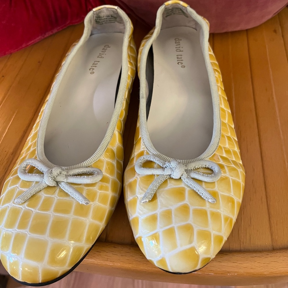 David Tate Glow Bone Leather Croc Print Ballet Flats 9M